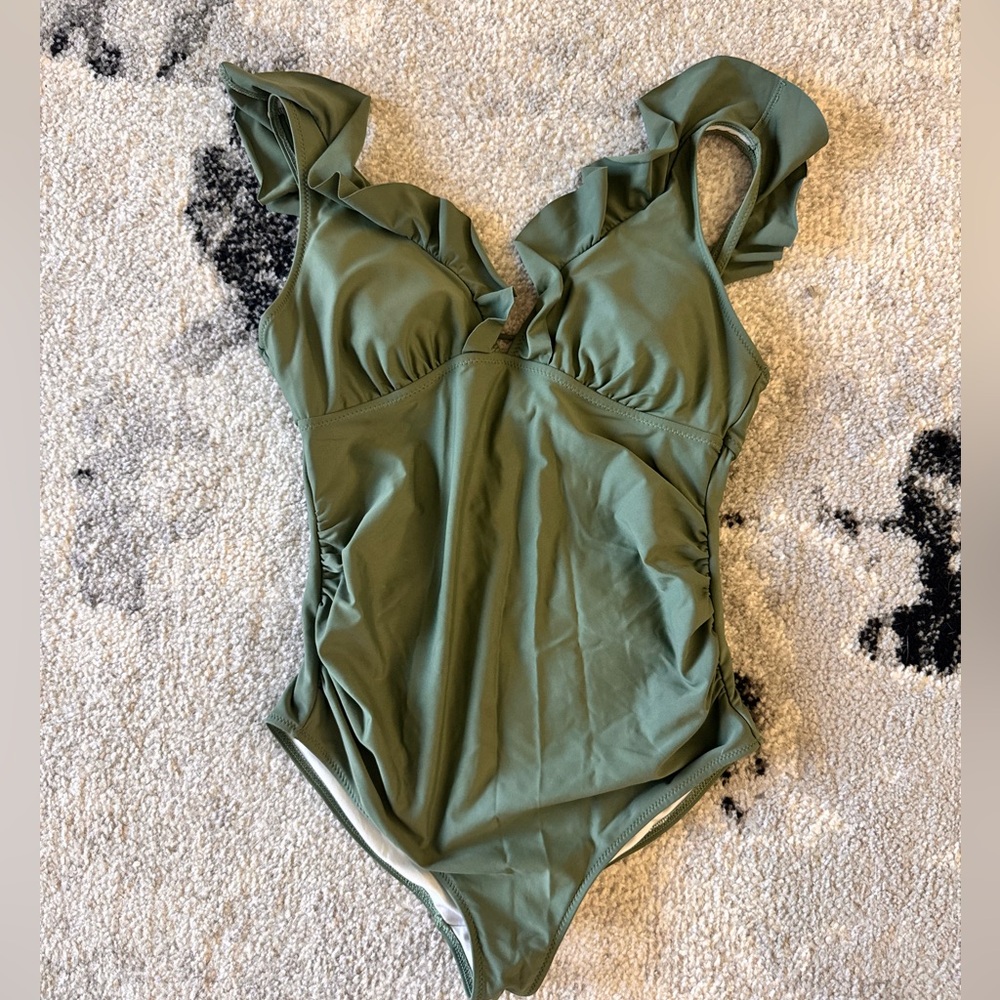Green ruffled Maternity Swim suit